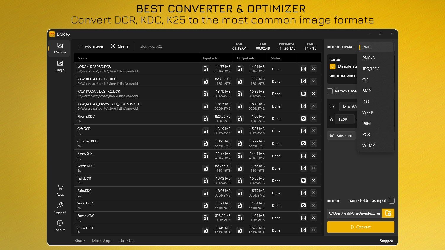 DCR to - DCR, KDC, K25 Image Converter