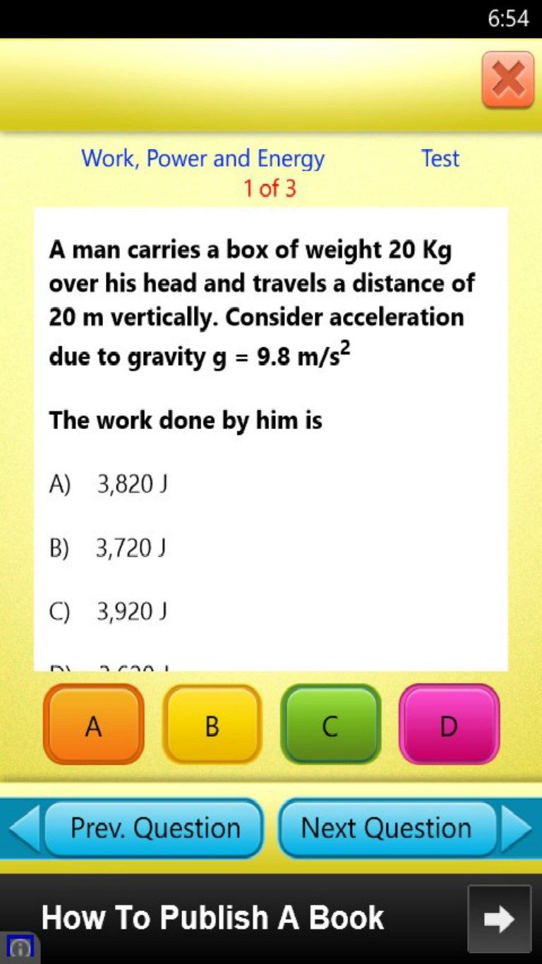 "Test Mode" screen. Learn by attempting quiz.