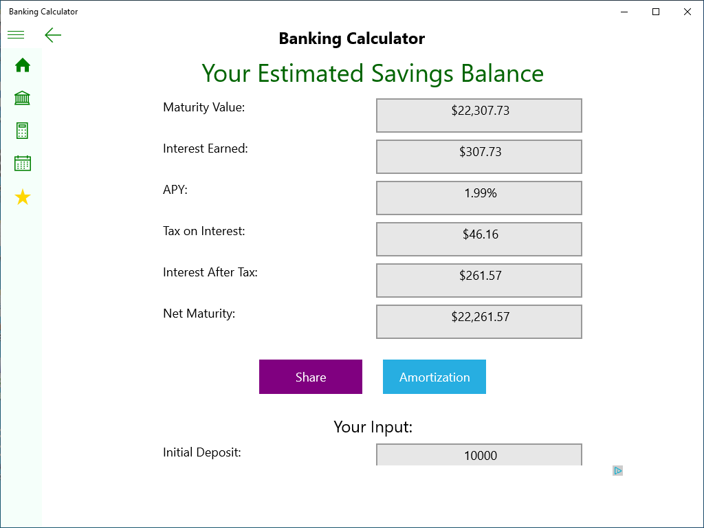 Savings Calculator Result Display Screen