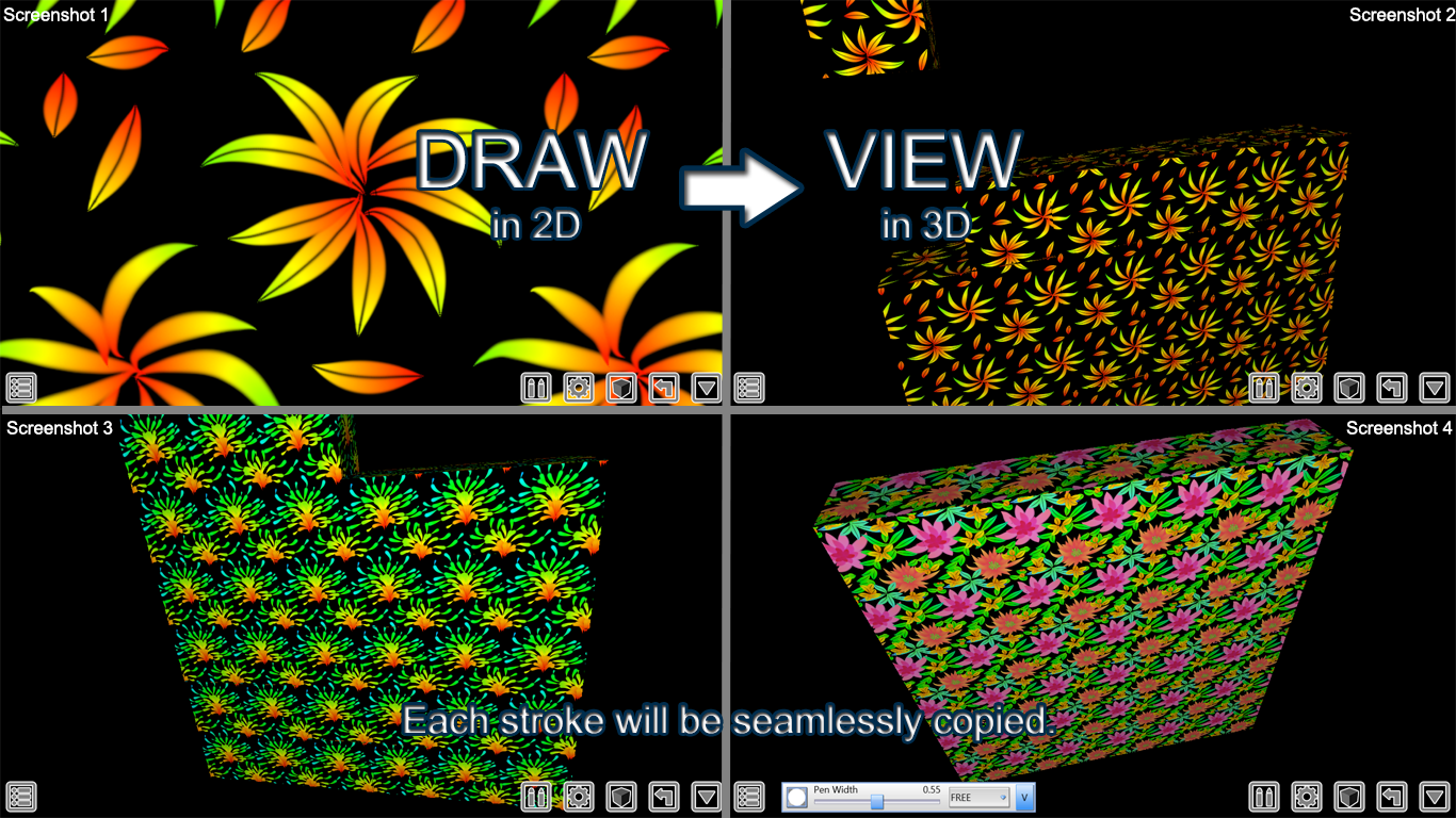 Seamless 2D Draw, 3D View, Kaleido Tool