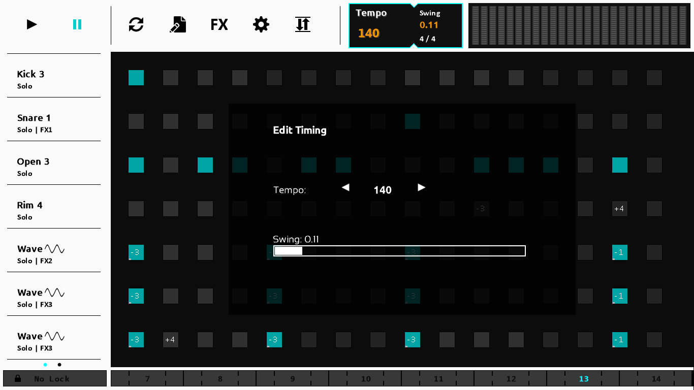 Playback has adjustable tempo and swing amount