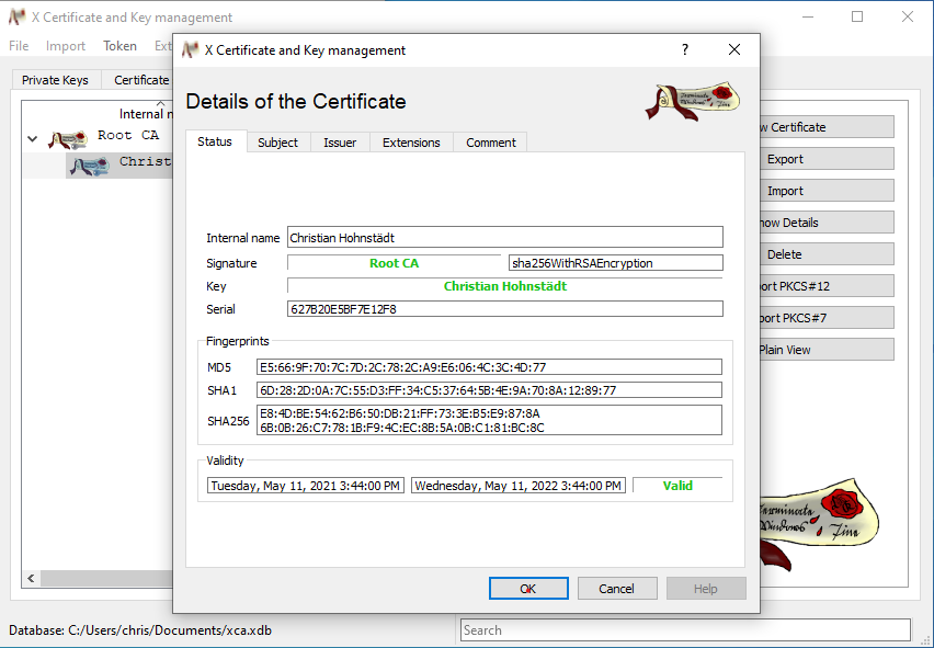 Certificate details