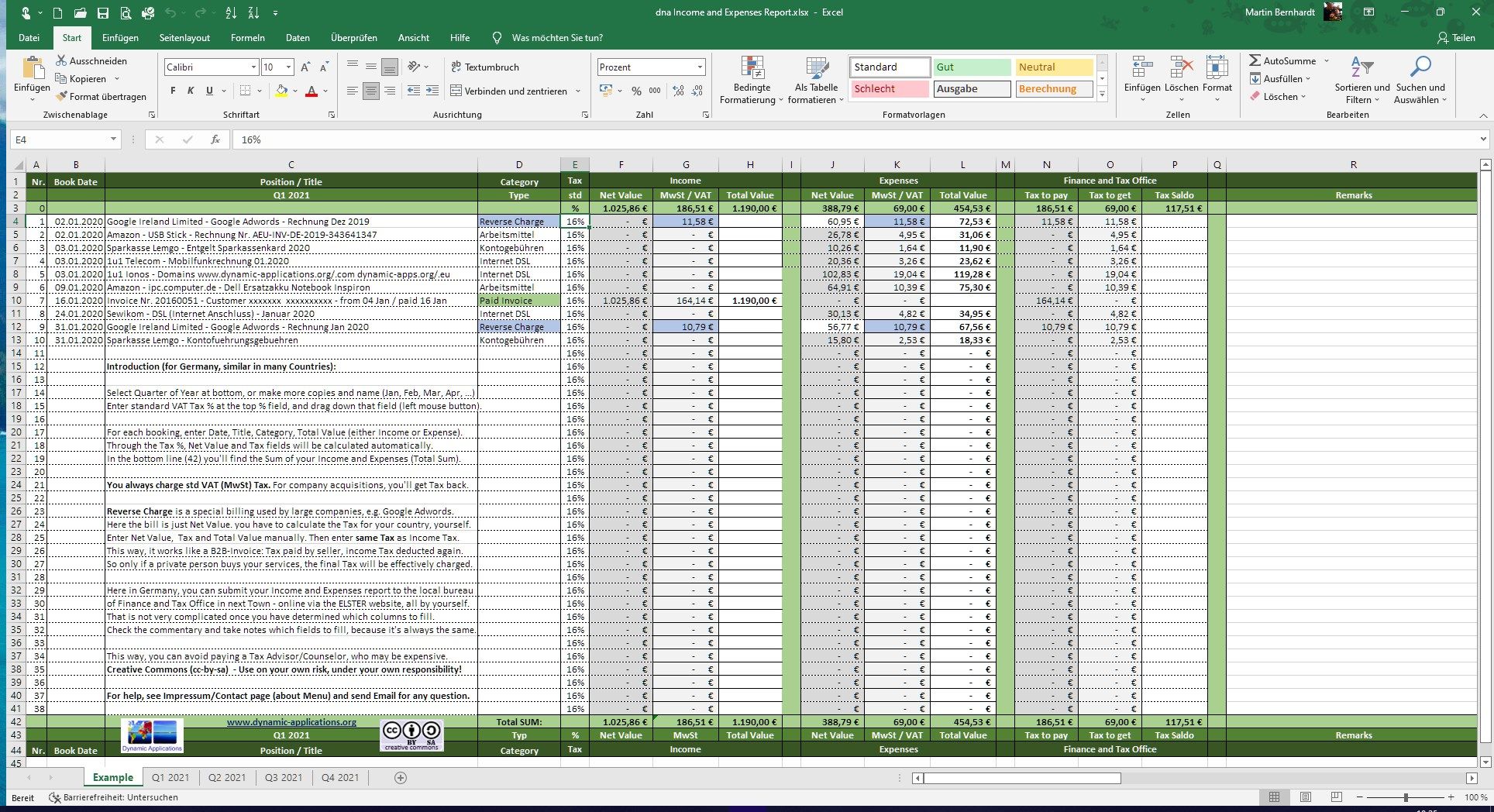 Monthly Income and Expenses Excel Sheet
