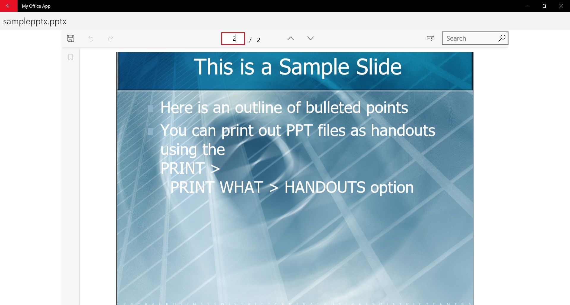 Presentation file view.