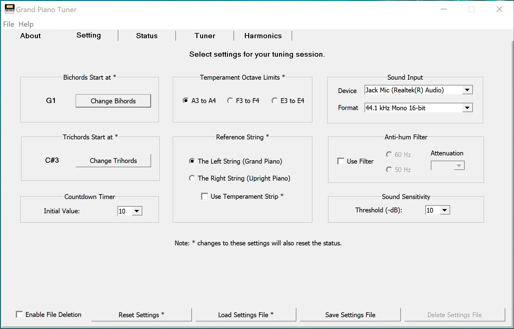 Settings Tab