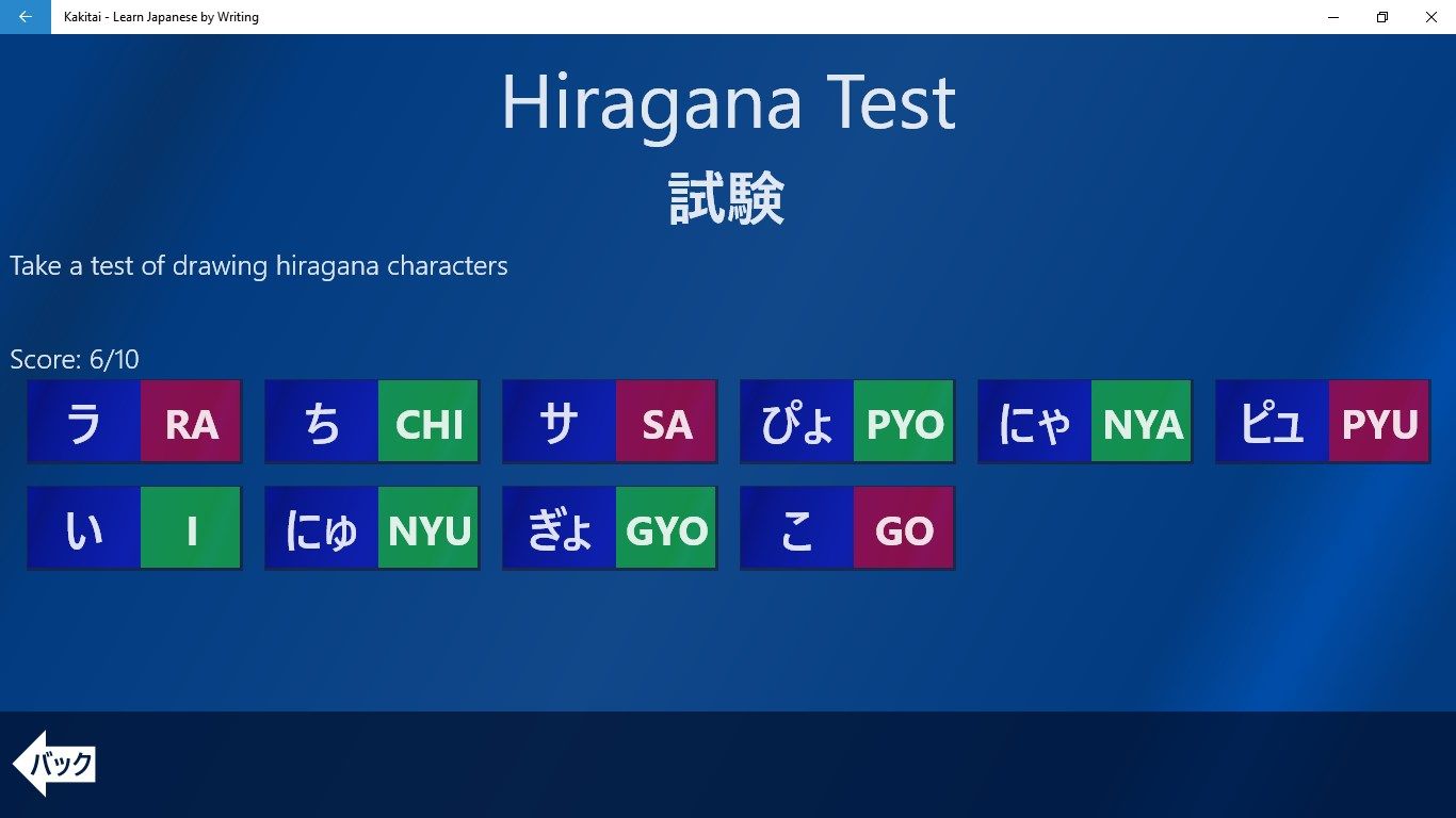 Hiragana Test Results