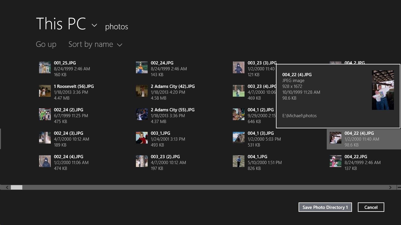 The interface for selecting a photo directory.