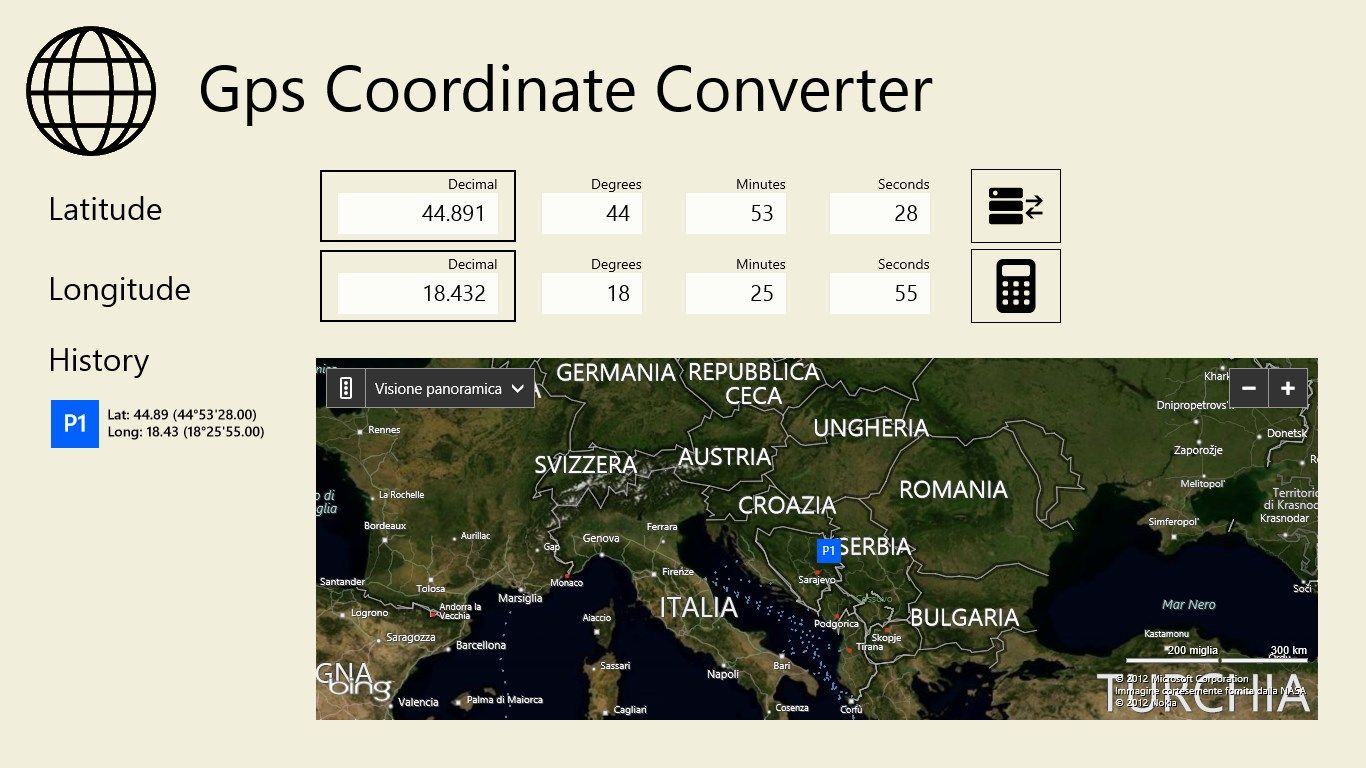 Screenshot 1 : convert latitude/longitude coordinates from decimal to DMS format
