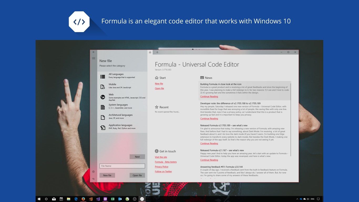 Formula is an elegant code editor that works with Windows 10