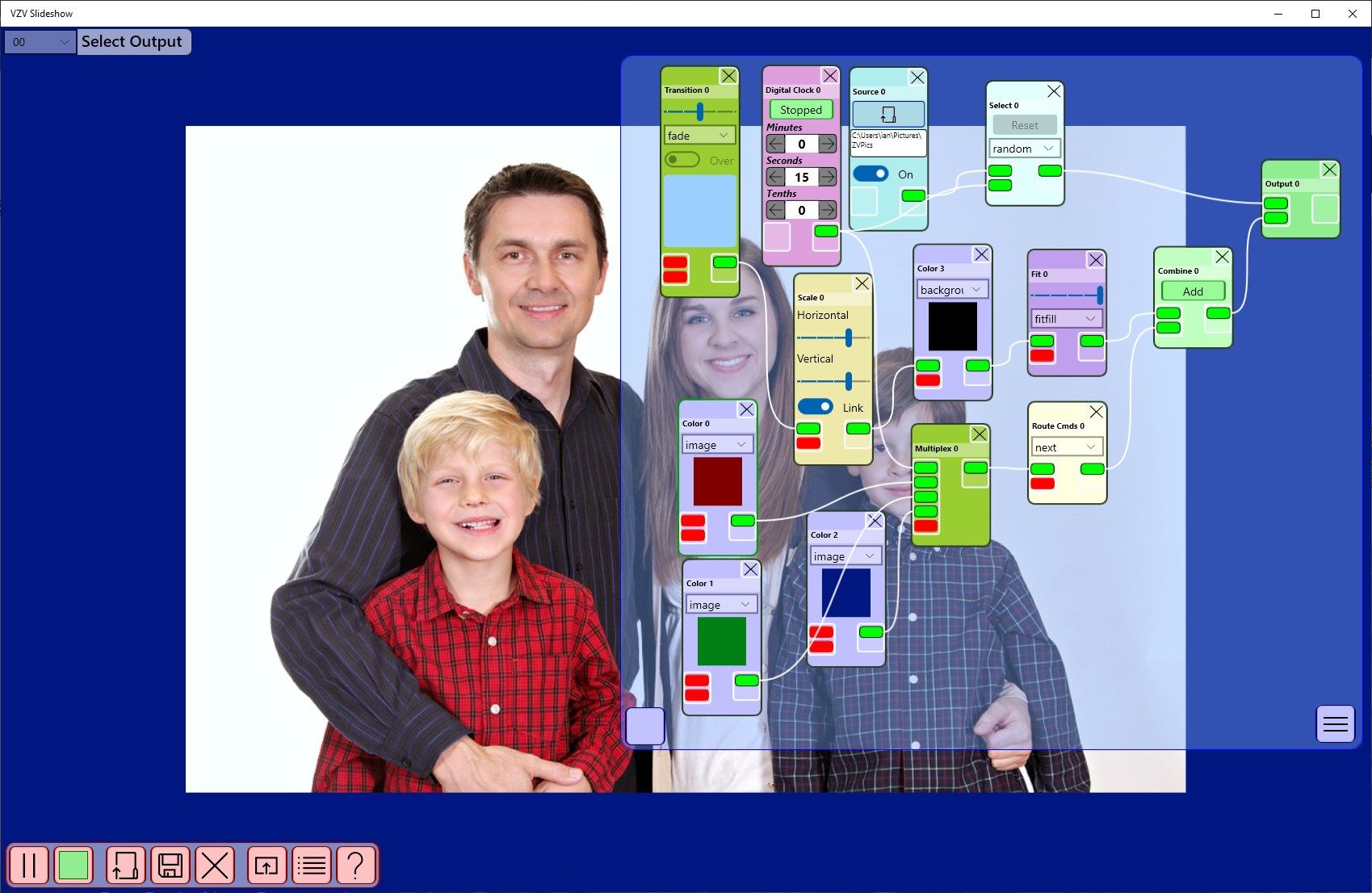 The Stock Photo family smile between the nodes.
