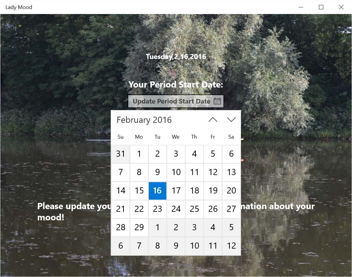 Calendar picker view to select your period start date.
