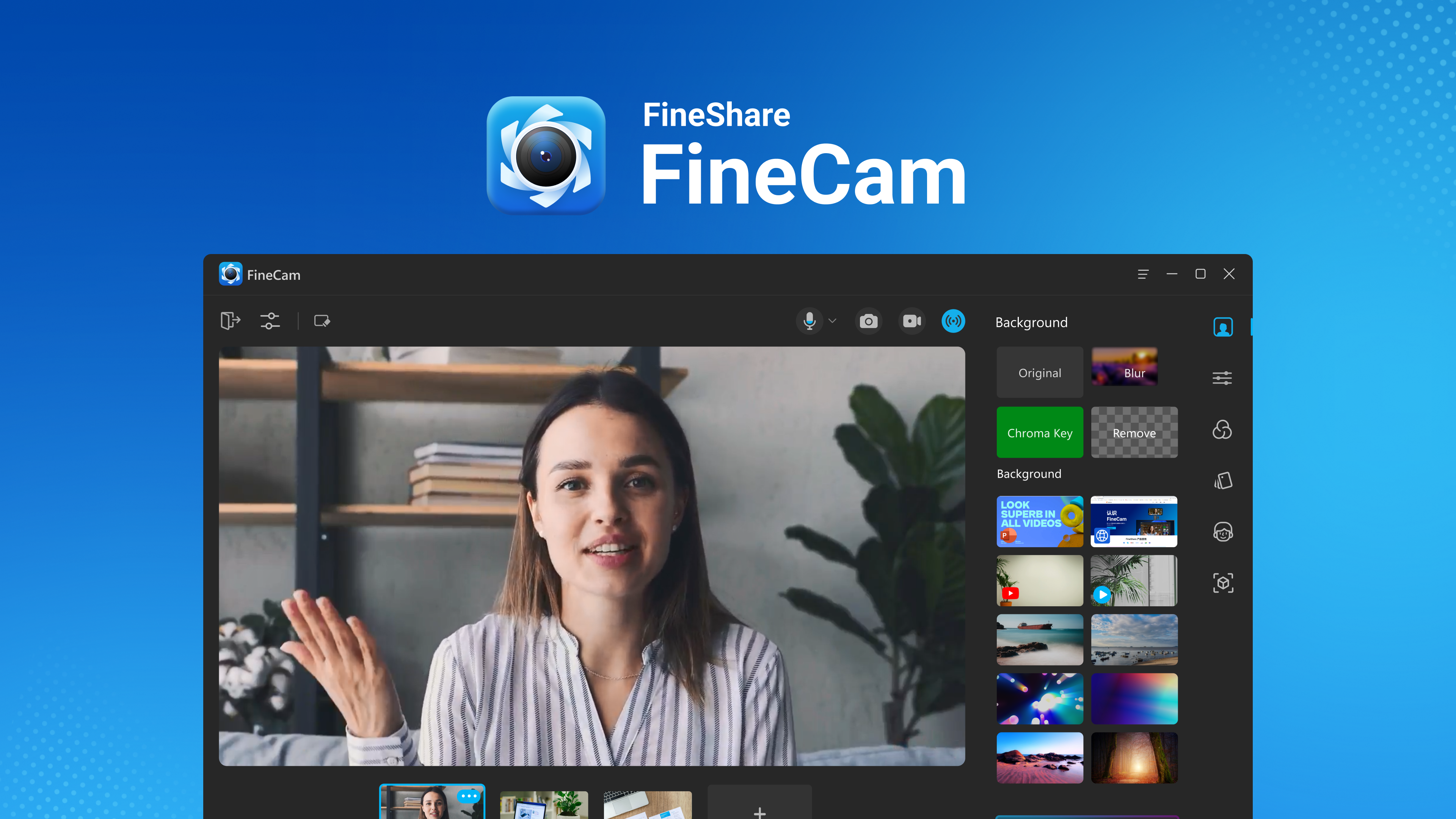 FineCam is AI-powered virtual camera that upgrades your webcam.