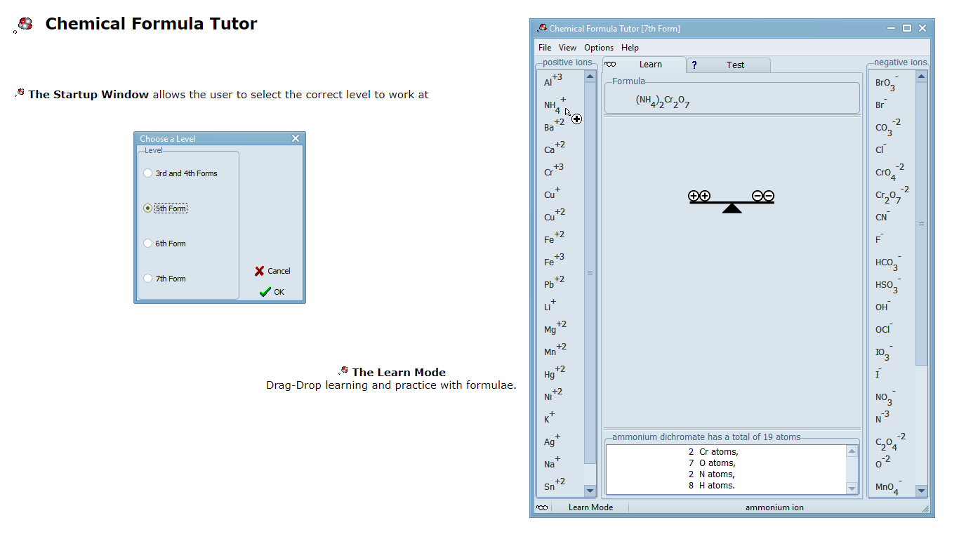 Chemical Formula Tutor with Editor