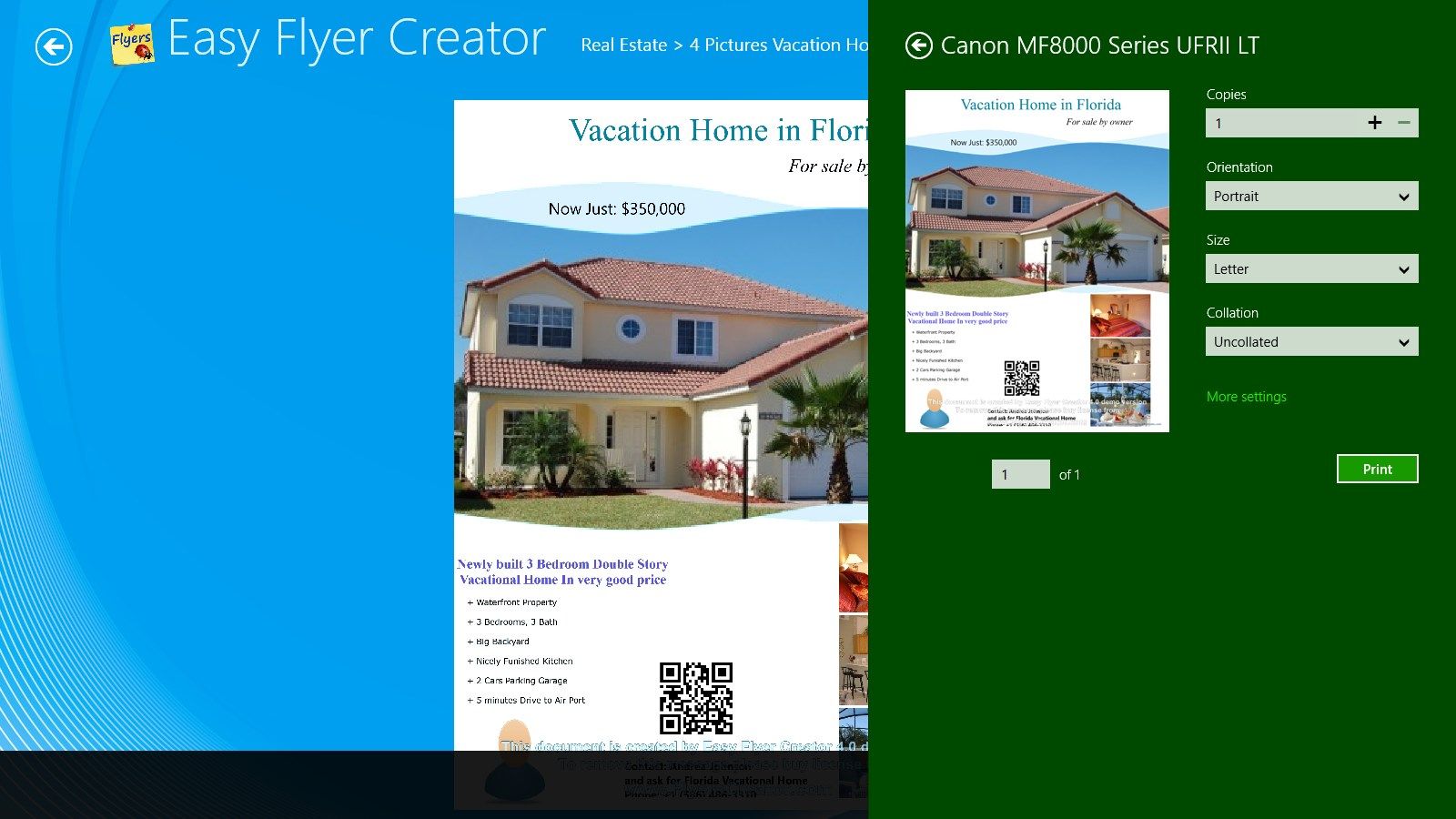 Preview, Print or Save the Flyer Document as Image File like JPG, PNG, BMP, TIFF