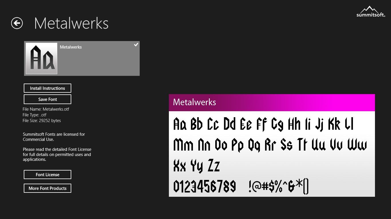 Metalwerks Font Preview