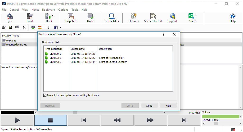 Bookmark your audio file to easily return to a certain spot