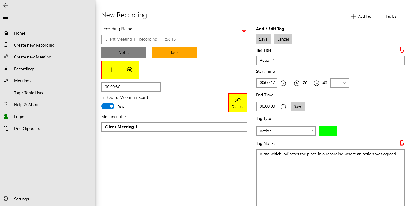 Add time-tags to meeting recordings while recording, or later on playback review