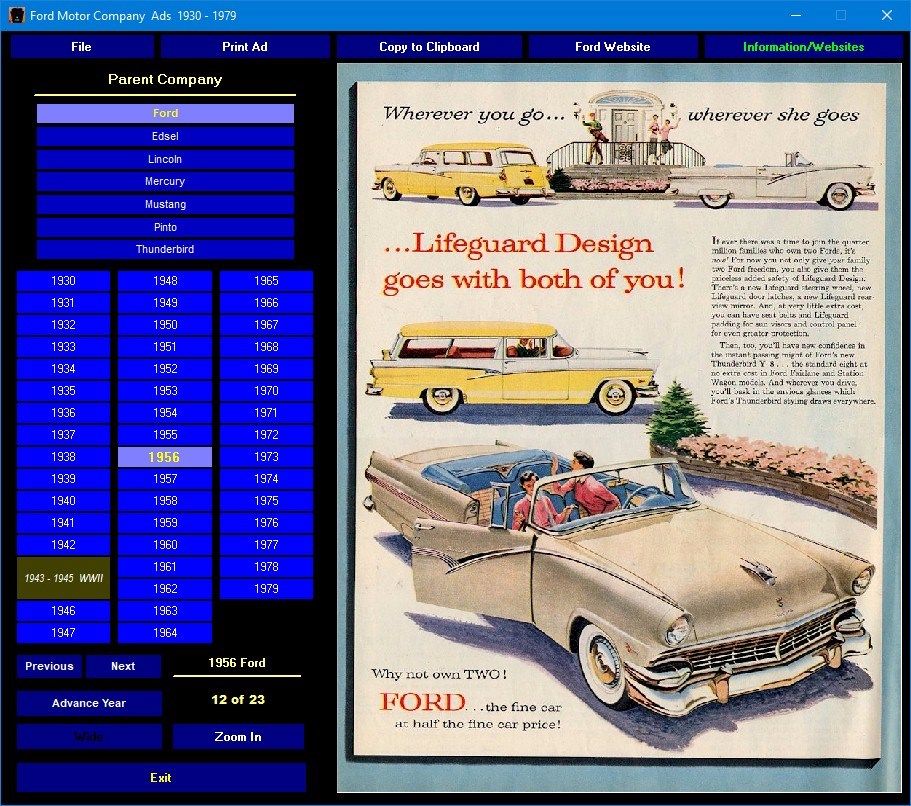 Ford Motor Company Ads 1930 - 1979