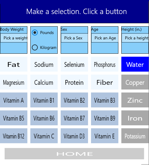 Health App Calculator. Enter your details and press a vitamin or mineral and see how much you need