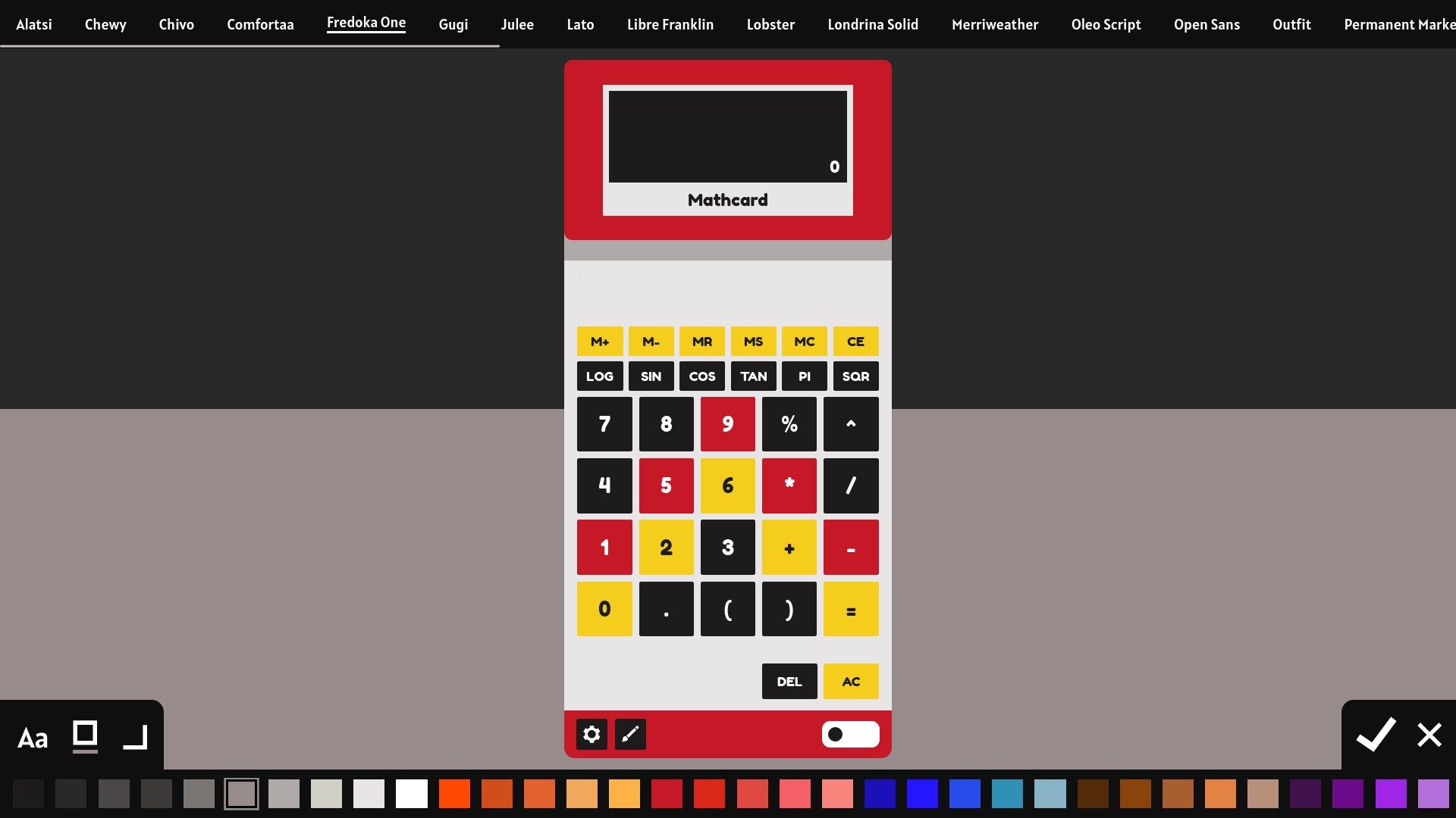 Use of edit mode to customise the calculator