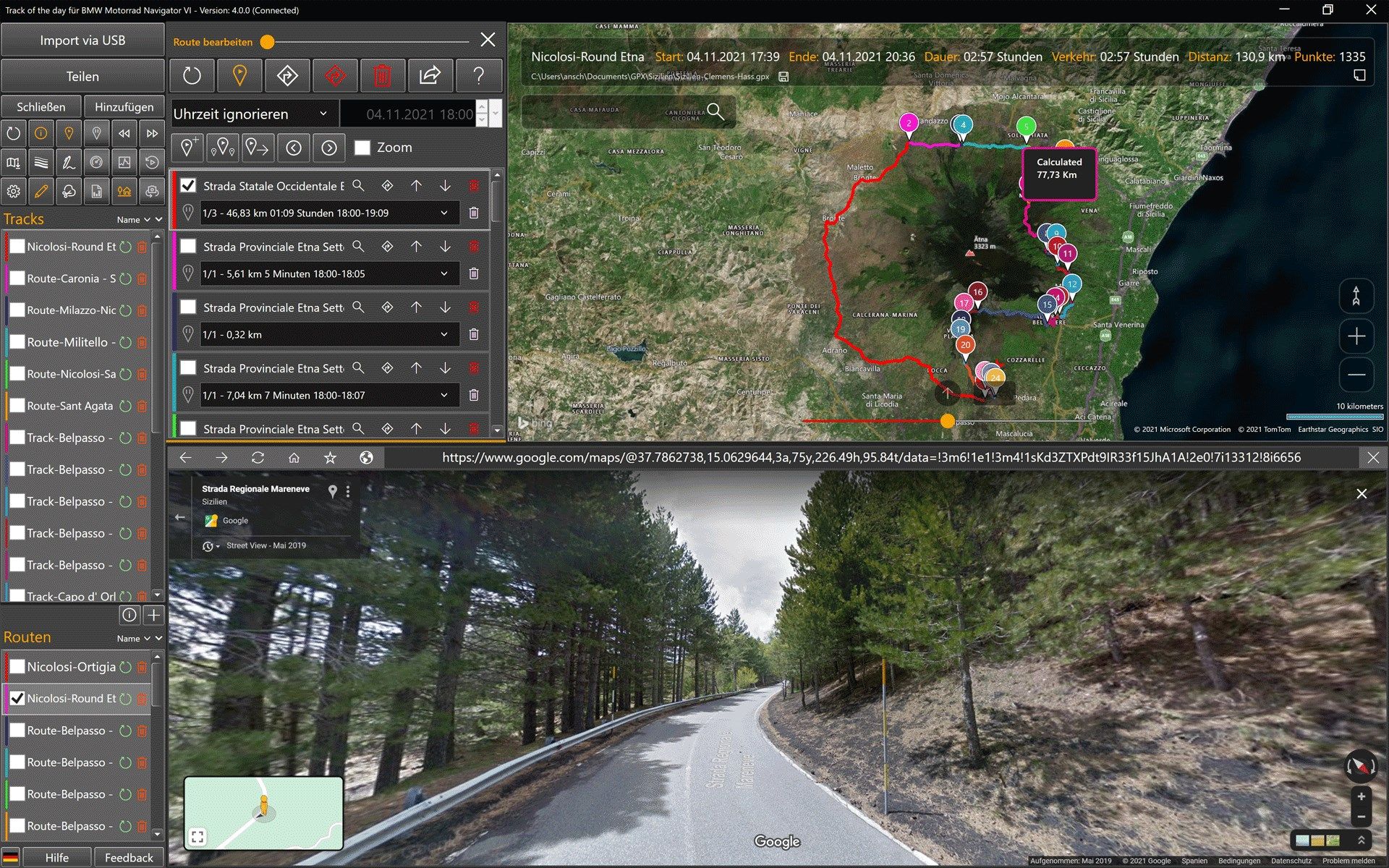 Route planning with integrated Google Streetview