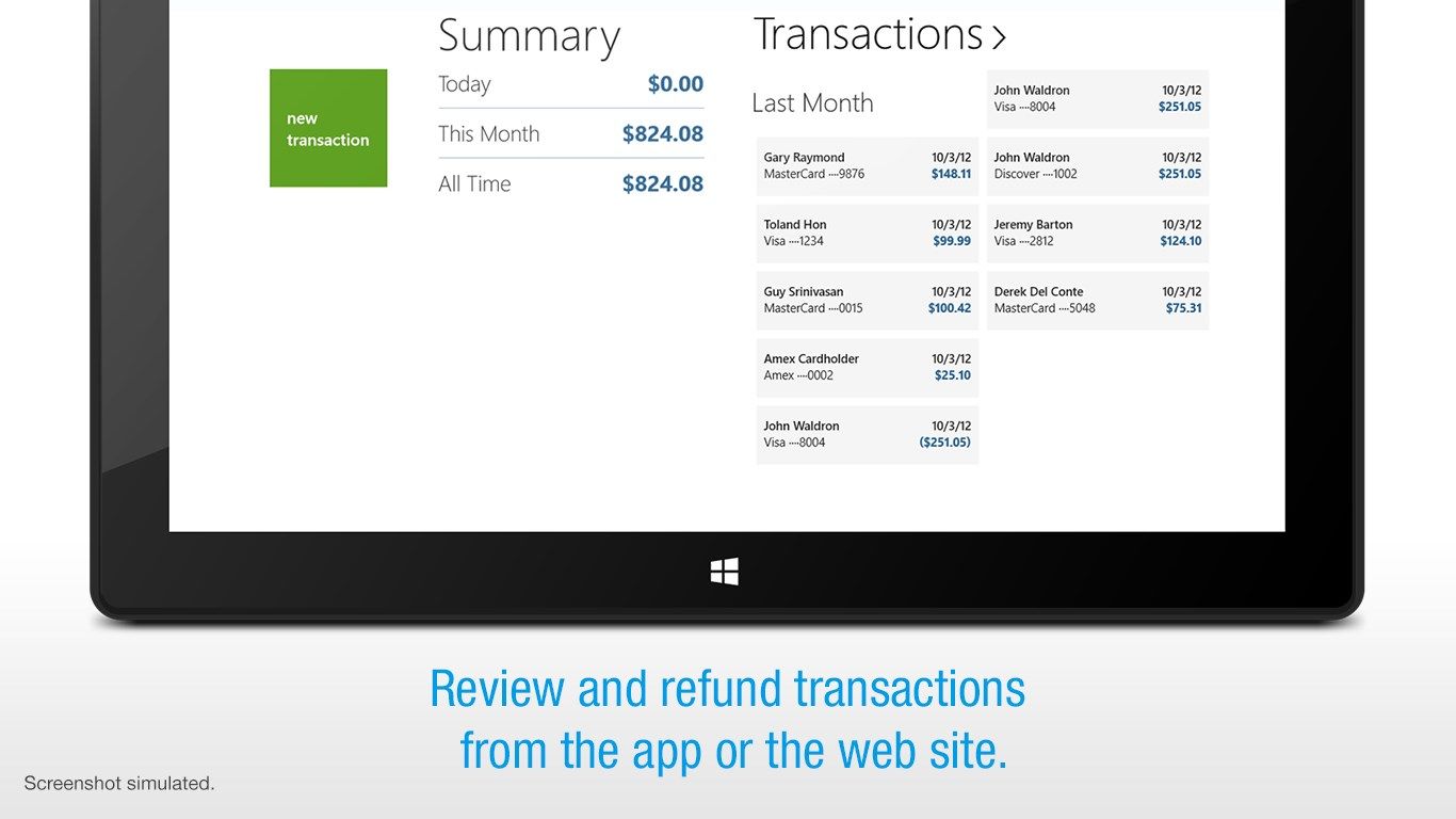 Review and refund transactions from the app or the web site