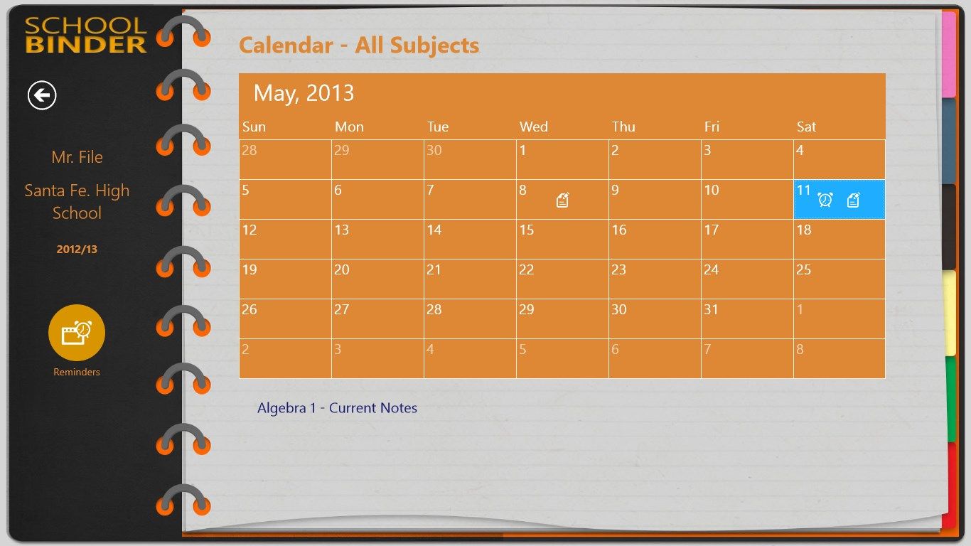 Calendar View shows you a list of notes and events for each day.
