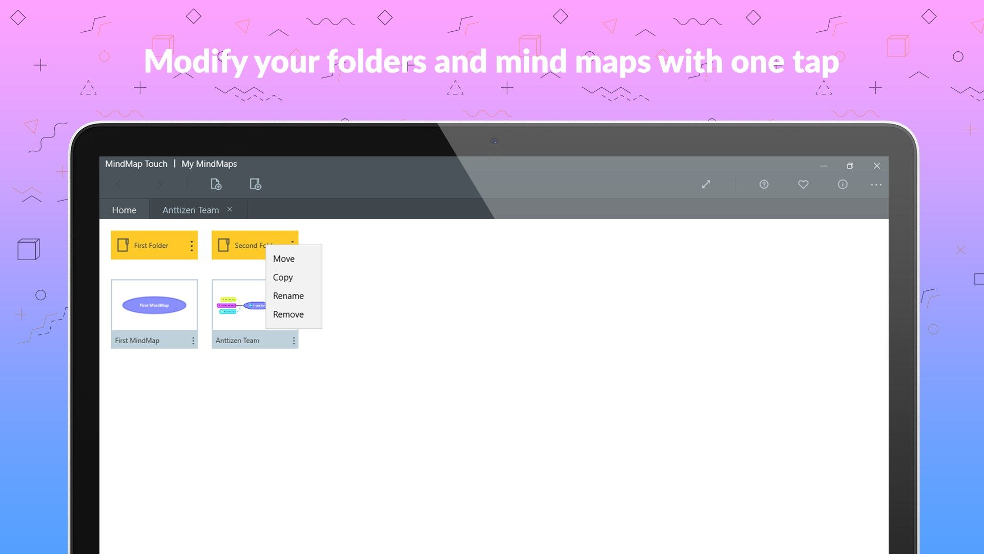 Modify folders and mind maps
