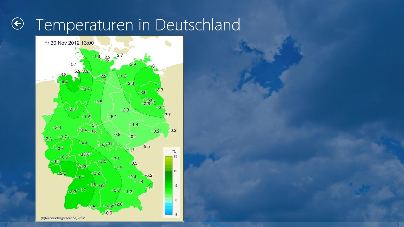 Aktuelle Temperaturkarte  von Deutschland