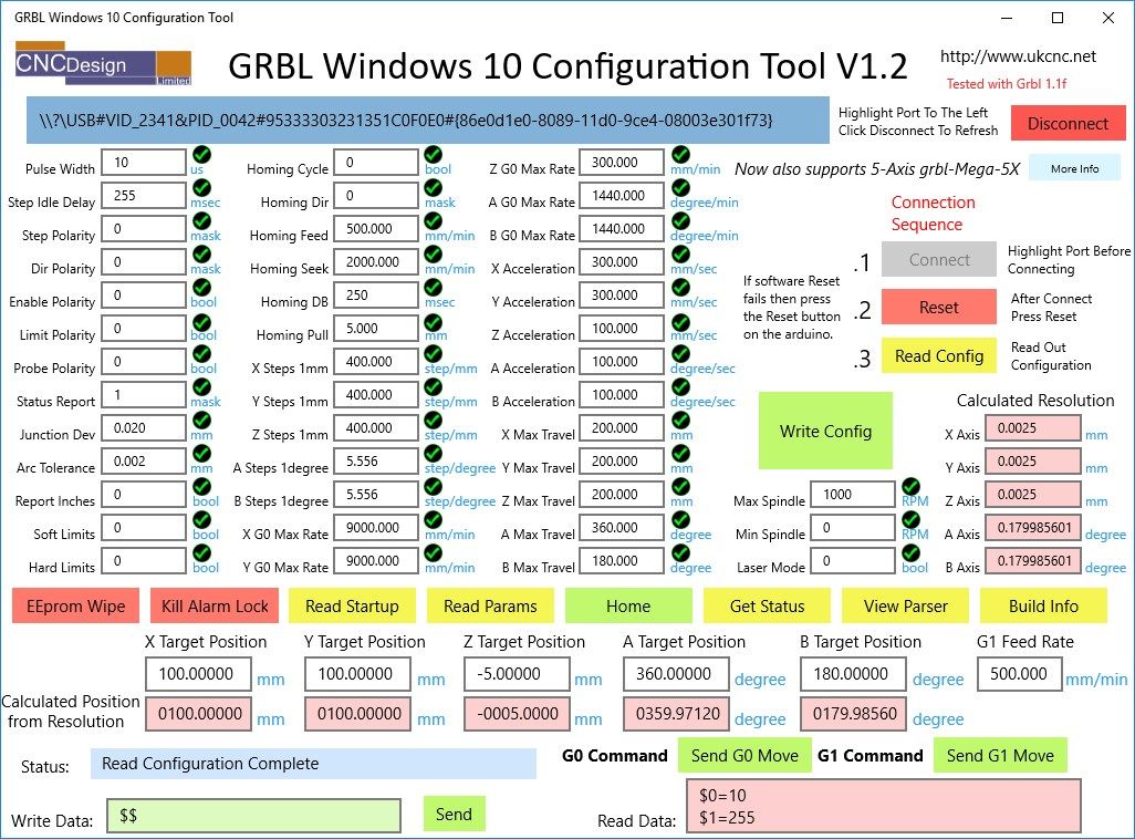 GRBL Windows 10 Configuration Tool