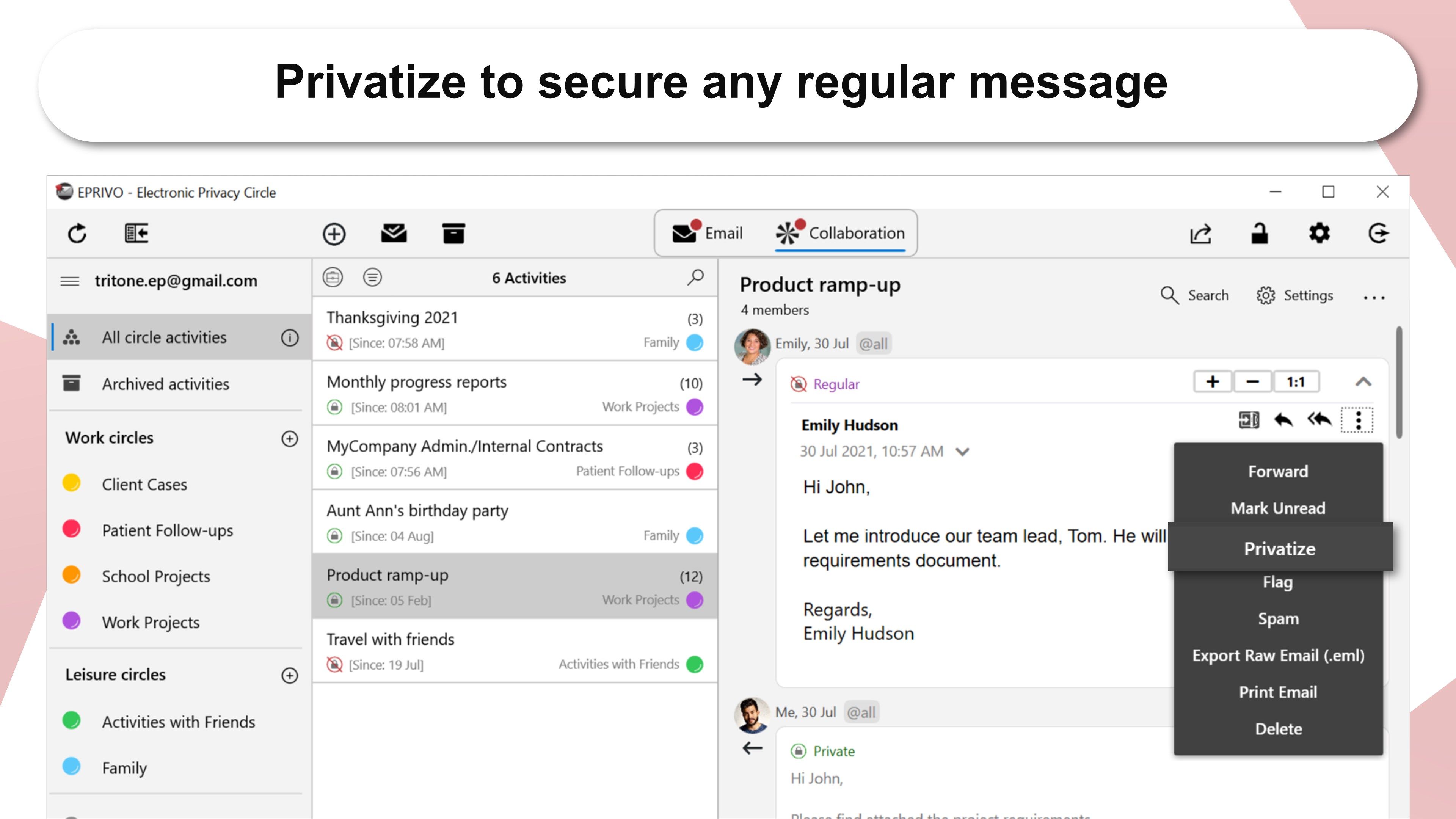 Privatize to secure any regular message