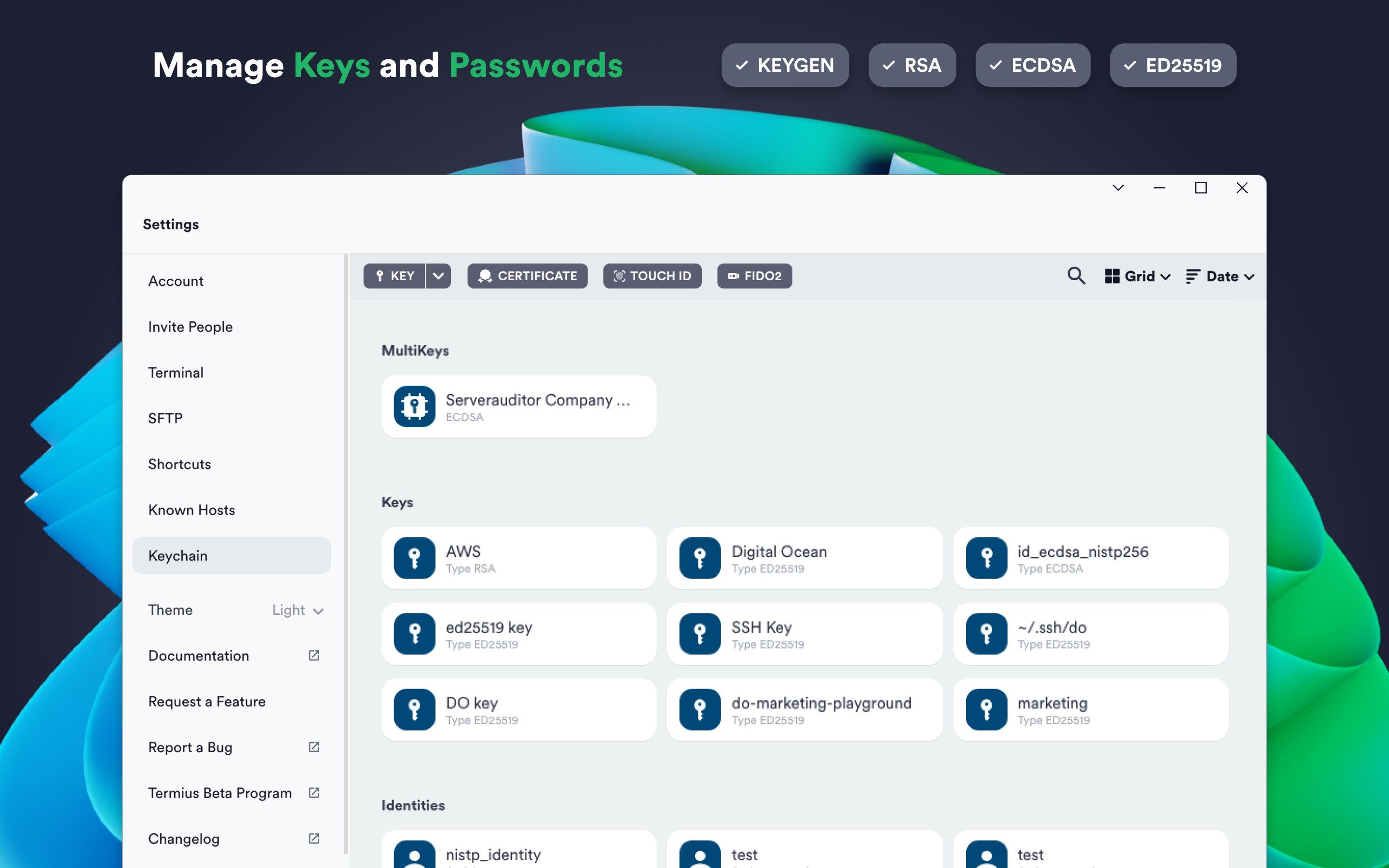 Manage Keys and Passwords