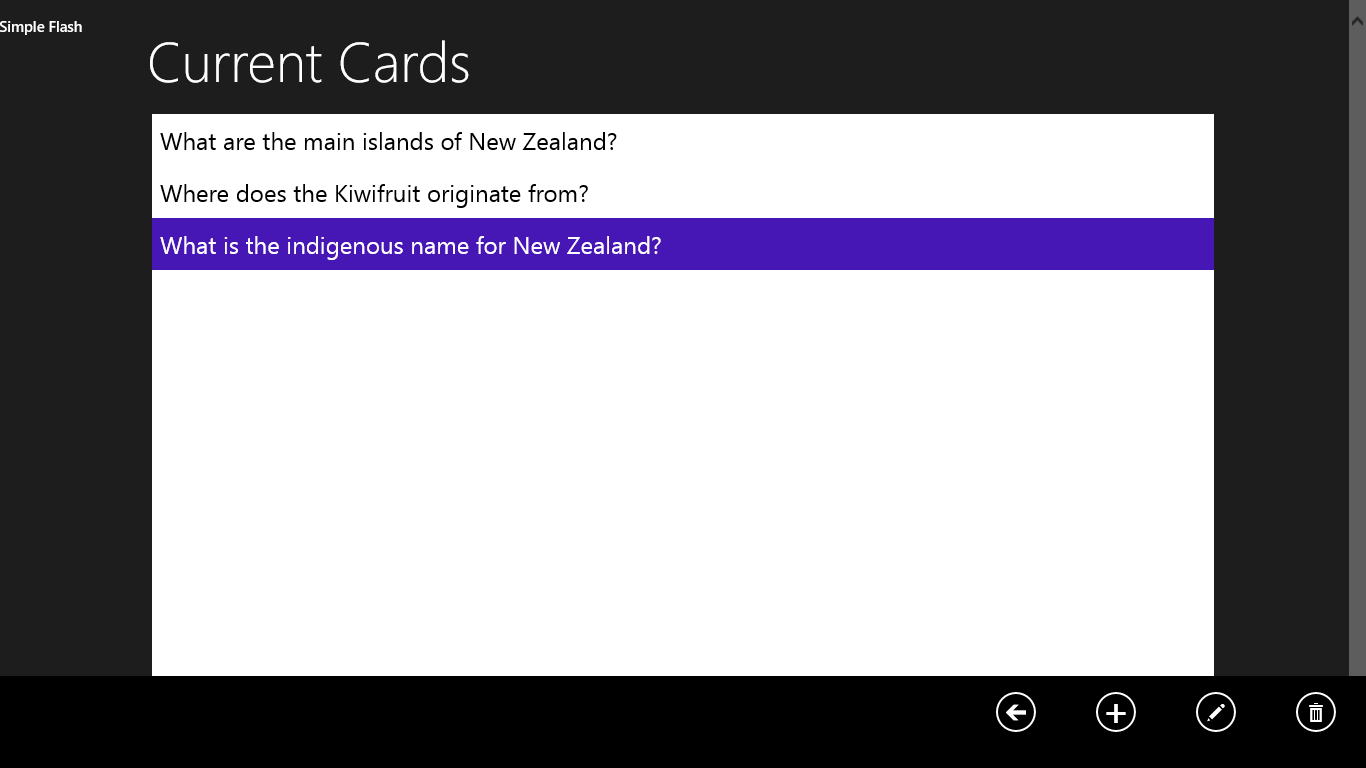 Select cards to edit (accessed by a list of  the questions)