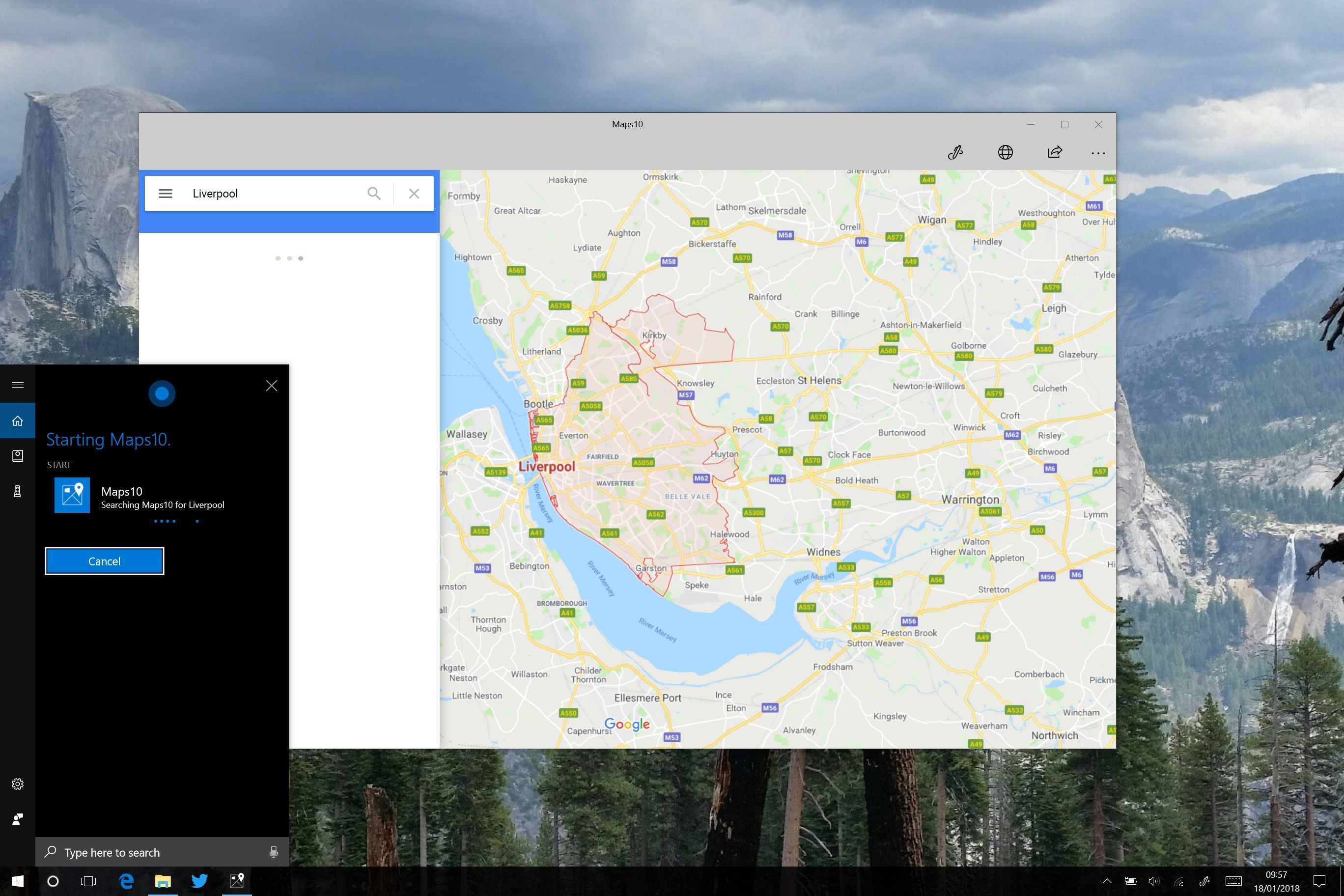 "Hey Cortana, search Maps10 for Liverpool"
 Note: Maps10 must be already running for Cortana integration to work properly