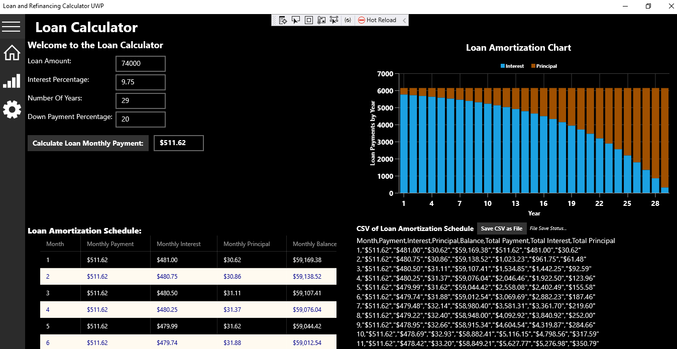 Loan Calculation Dark Theme Mode