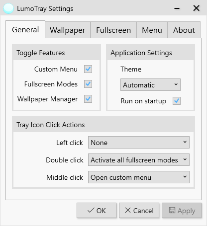 Easy settings window with many flexible configuration options