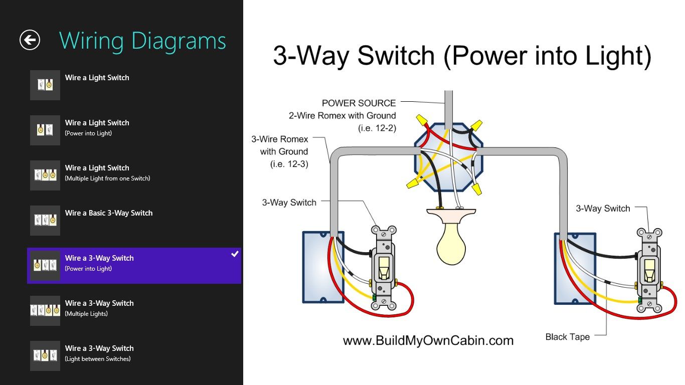 3-Way Switch (Power into Light) wiring diagram