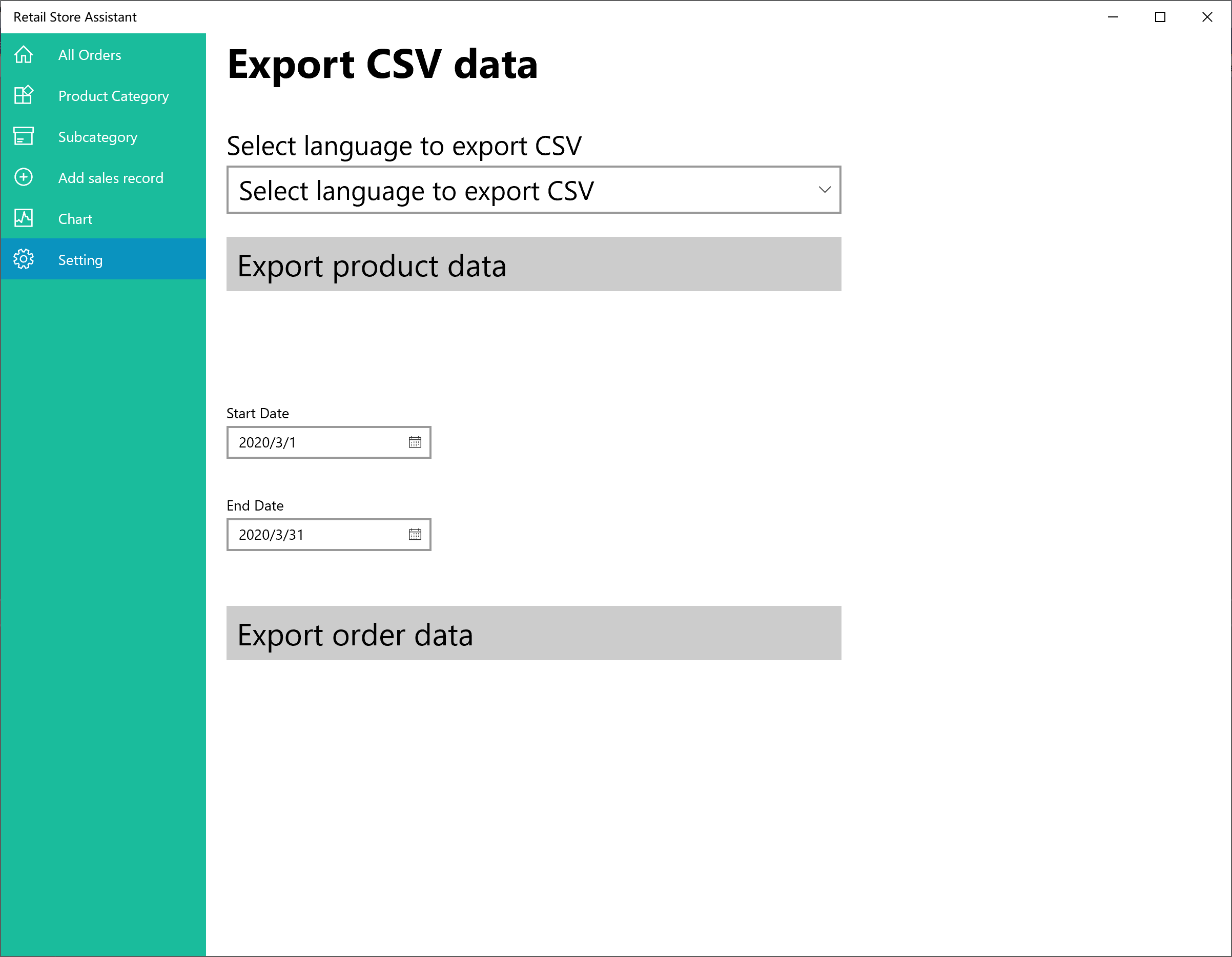 Export data of product information and order information, which can be edited using Excel.