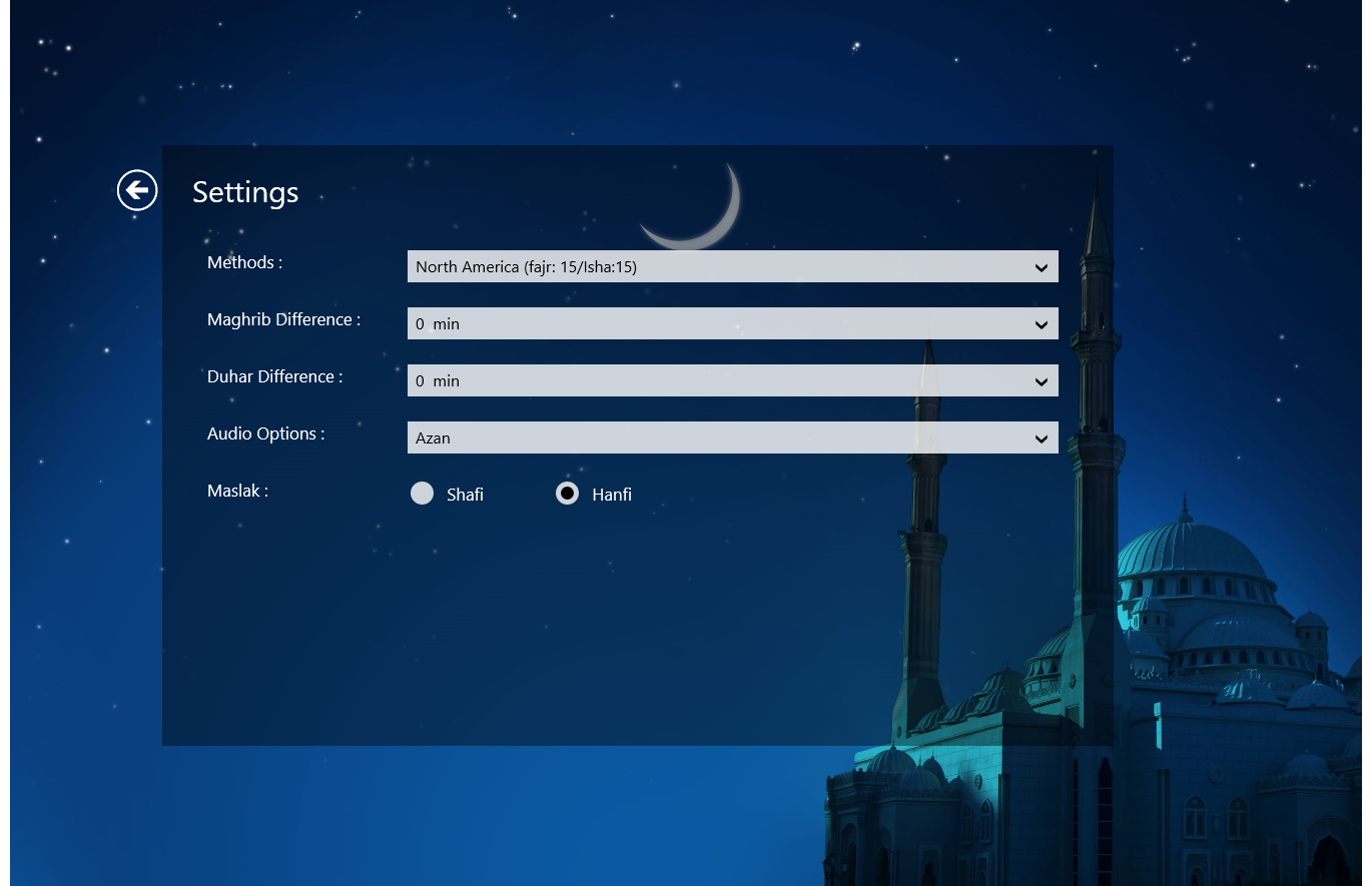 Here you can set methods and other settings to get right Salah time