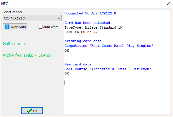 Writing NFC Smart Card for selected golf course
