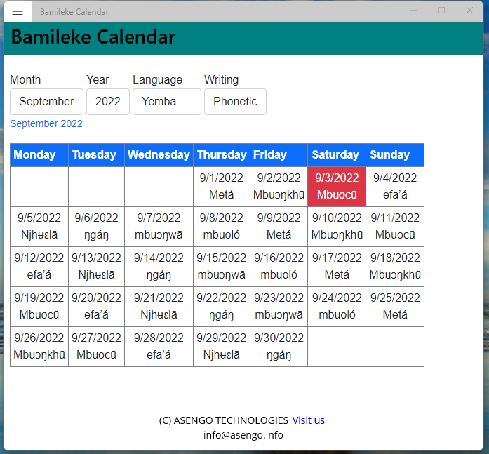 Bamileke Calendar