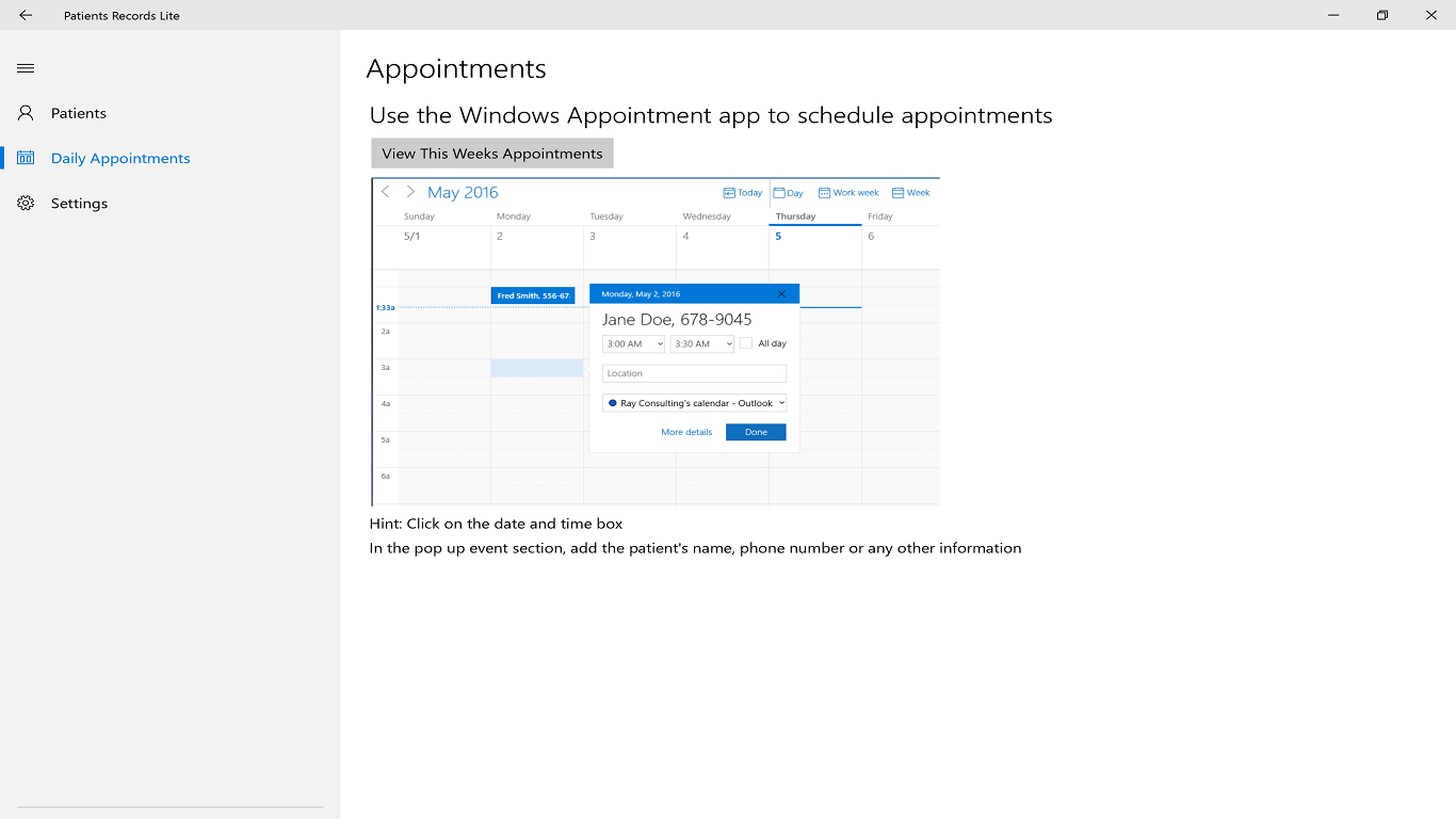 Use the windows calendar to track appointments