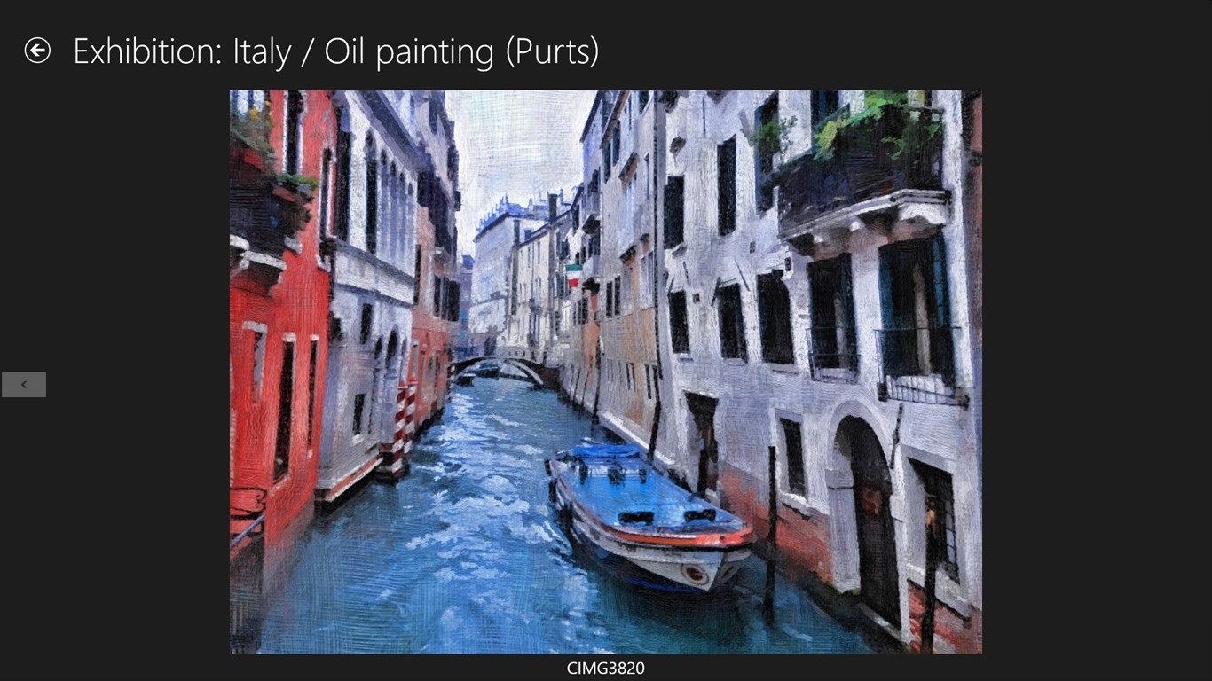 In the exhibition you yourself become the viewer. "This painting in oils by Purts, is of a photo I took during my travels in Italy."