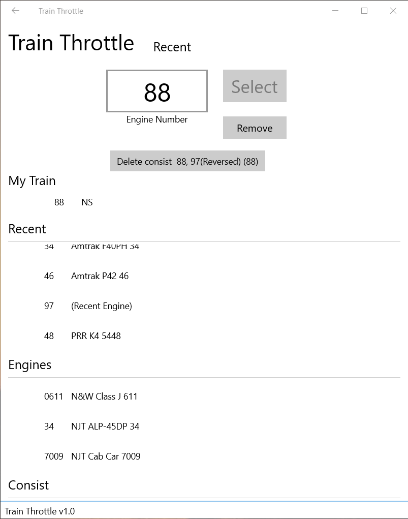 Select an engine or manage a consist