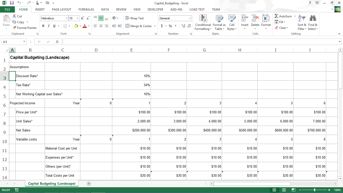 Capital Budgeting Spreadsheet in Excel