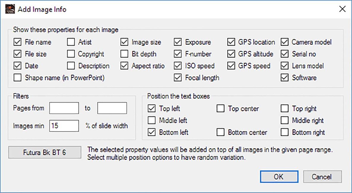 Add Image Info - automation to visualize EXIF data on top of your images in PowerPoint