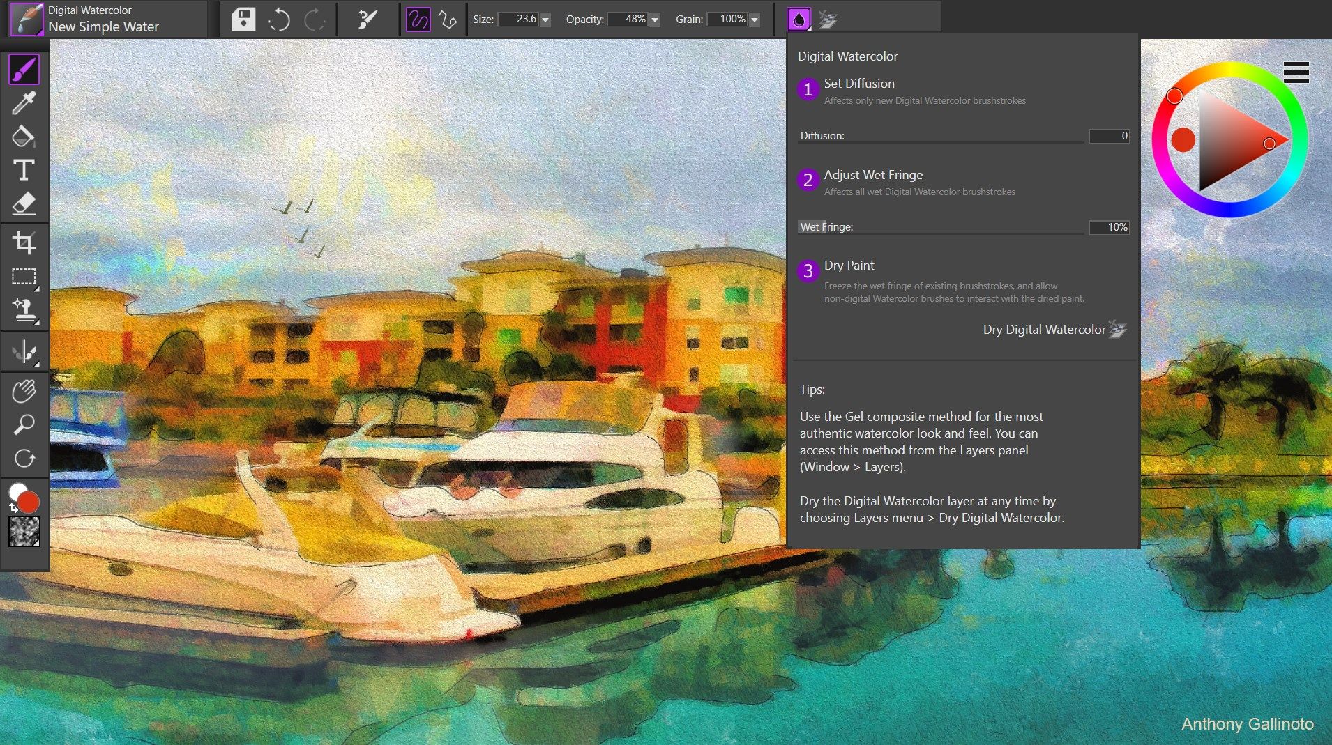 Try digital watercolors that react with canvas textures just like real watercolors!