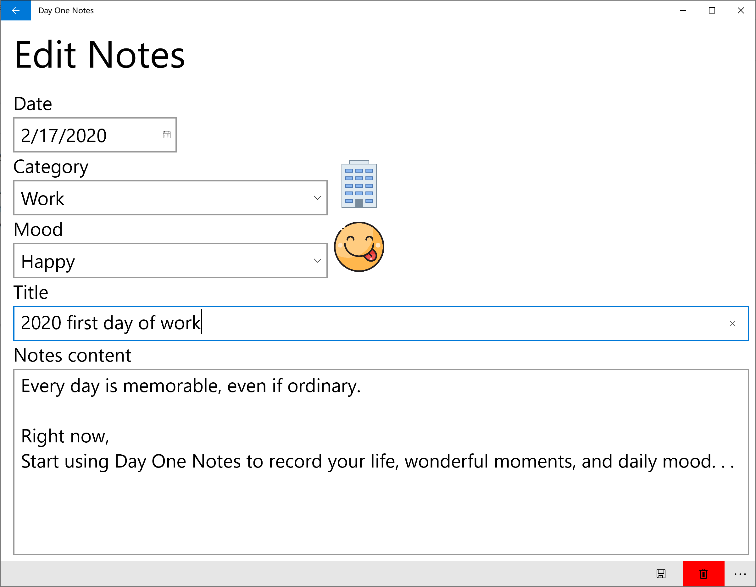 Use categories and moods to manage your notes.