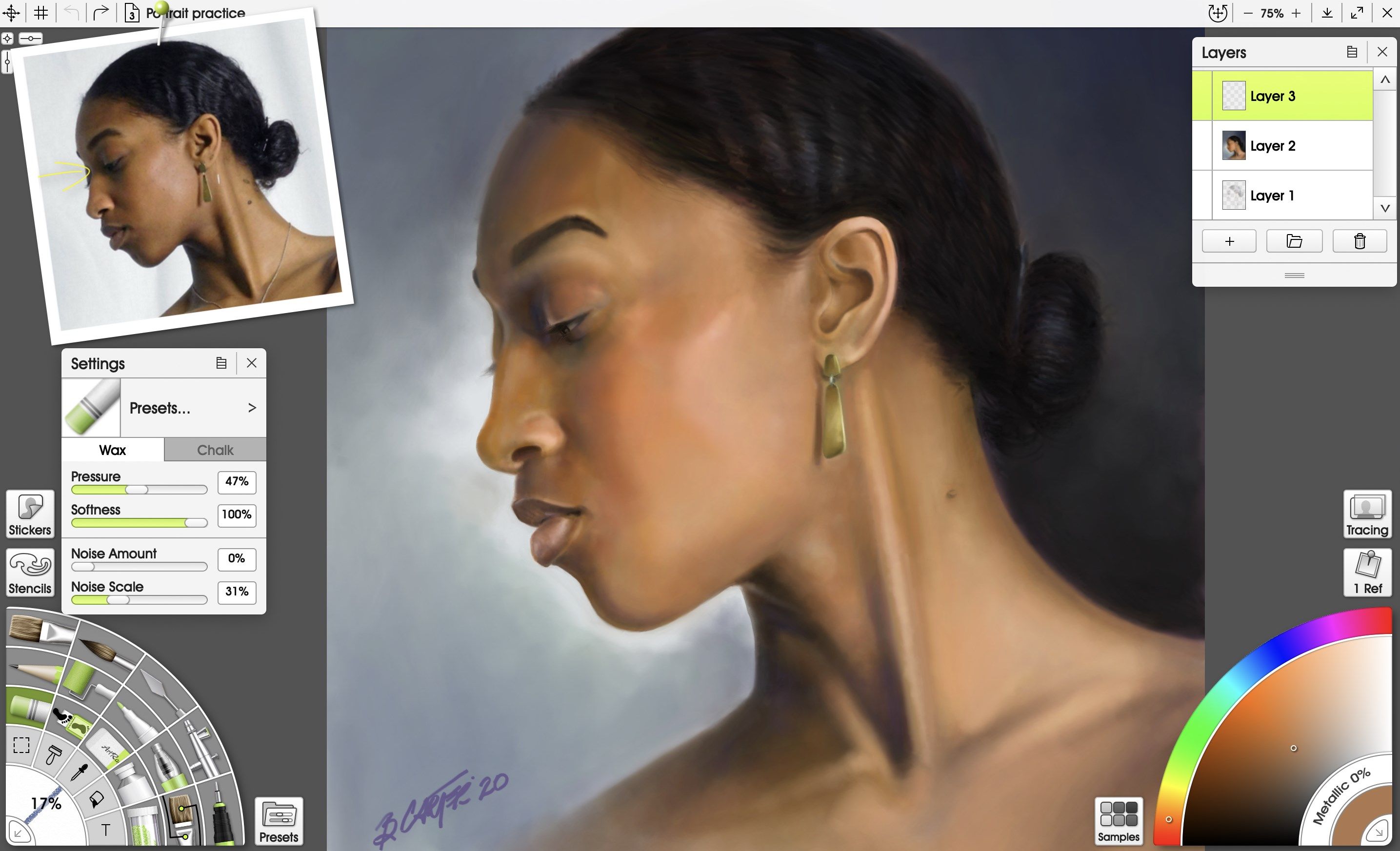Reference images pinned to your canvas help with proportions.