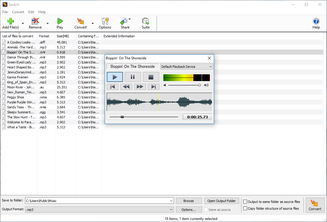 Preview your audio files.